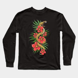 Crawling Snake with flowers and grass Leaves. Long Sleeve T-Shirt